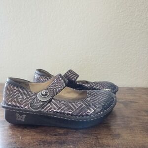 ALEGRIA Paloma Shoes Women's EU37 US6.5 Pewter Dazzler Leather Mary Jane Pal-532